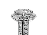 Large Accent Halo Engagement Ring Setting for Princess Cut Center with Pave Split Shank and Prong Head in White Gold