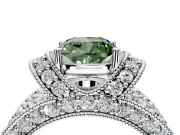 Pave Engagement Ring Setting for Fancy Green Cushion Cut Center with Curved Accent Rows, Openwork and Prong Head in White Gold