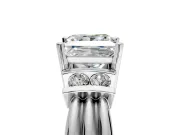 Solitaire Engagement Ring Setting for Princess Cut Center with Grooved Bar Accent Band and Prong Head in Platinum