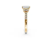 Paired Accent Engagement Ring Setting for Emerald Cut Center with Pave Band and Prong Head in Yellow Gold