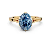 Solitaire Engagement Ring Setting for Fancy Blue Oval Center with Plain Split Shank and Prong Head in Yellow Gold