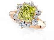 Small-Accent Cluster Halo Engagement Ring Setting for Fancy Yellow Radiant Cut Center with Plain Band and Prong Head in Rose Gold