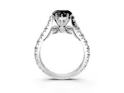 Solitaire Engagement Ring Setting for Fancy Black Heart-Shaped Center with Pave Cathedral Shoulders and Prong Head in Sterling Silver