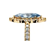 Pave Halo Engagement Ring Setting for Fancy Blue Marquise Center with Single Row Pave Band and Prong Head in Yellow Gold