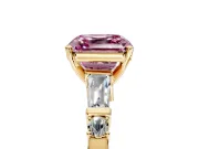 Bar-Set Engagement Ring Setting for Fancy Pink Asscher Cut Center with Tapered Baguette Accents and Prong Head in Yellow Gold