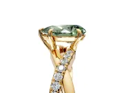 Crossover Engagement Ring Setting for Fancy Green Pear-Shaped Center with Pave and Plain Strands and Prong Head in Yellow Gold