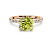 Solitaire Engagement Ring Setting for Fancy Yellow Cushion Cut Center with Fine Pave Narrow Band and Prong Head in Rose Gold