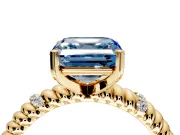 Rope Engagement Ring Setting for Fancy Blue Asscher Cut Center with Accent Shoulders and Prong Head in Yellow Gold