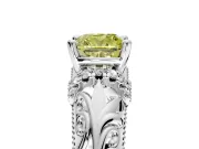 Solitaire Engagement Ring Setting for Fancy Yellow Cushion Cut Center with Filigree Accent Basket and Prong Head in White Gold