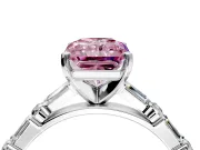 Baguette Engagement Ring Setting for Fancy Pink Radiant Cut Center with Alternating Bar-Set Band and Prong Head in Platinum