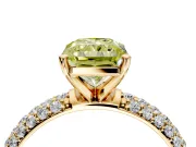 Solitaire Engagement Ring Setting for Fancy Yellow Radiant Cut Center with Domed Multi-Row Pave Band and Prong Head in Yellow Gold