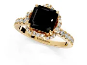 Floral Halo Engagement Ring Setting for Fancy Black Asscher Cut Center with Pave Band and Prong Head in Yellow Gold