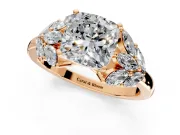 Leaf Cluster Engagement Ring Setting for Cushion Cut Center with Marquise Accents and Prong Head in Rose Gold