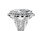 Double Halo Engagement Ring Setting for Marquise Center with Narrow Pave Split Shank and Prong Head in Platinum