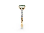 Baguette Engagement Ring Setting for Fancy Green Radiant Cut Center with Alternating Bar-Set Band and Prong Head in Yellow Gold