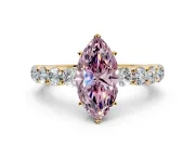 Shared-Prong Engagement Ring Setting for Fancy Pink Marquise Center with Graduated Accents and Prong Head in Yellow Gold