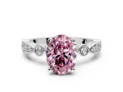 Solitaire Engagement Ring Setting for Fancy Pink Oval Center with Milgrain Bezel Accents and Prong Head in Platinum