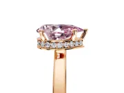 Hidden Halo Engagement Ring Setting for Fancy Pink Pear-Shaped Center with Wide Flat Plain Band and Prong Head in Rose Gold