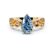 Leaf Engagement Ring Setting for Fancy Blue Pear-Shaped Center with Milgrain Accent Band and Prong Head in Yellow Gold