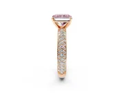 Solitaire Engagement Ring Setting for Fancy Pink Radiant Cut Center with Domed Multi-Row Pave Band and Prong Head in Rose Gold