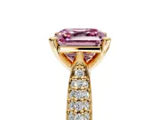 Solitaire Engagement Ring Setting for Fancy Pink Asscher Cut Center with Multi-Row Accents and Prong Head in Yellow Gold