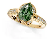 Floral Engagement Ring Setting for Fancy Green Pear-Shaped Center with Four Accent Clusters and Prong Head in Yellow Gold