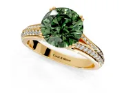 Solitaire Engagement Ring Setting for Fancy Green Round Cut Center with Pave Rail Split Shank and Prong Head in Yellow Gold