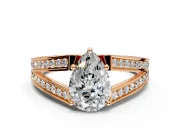 Split Shank Engagement Ring Setting for Pear-Shaped Center with Pave Split Shank and Prong Head in Rose Gold