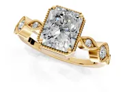 Vintage Station Engagement Ring Setting for Radiant Cut Center with Accents and Prong Head in Yellow Gold