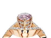 Halo Engagement Ring Setting for Fancy Pink Marquise Center with Pave Infinity Twist Band and Prong Head in Rose Gold