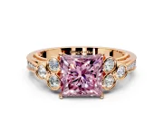 Cluster Engagement Ring Setting for Fancy Pink Princess Cut Center with Bezel Accent Clusters and Prong Head in Rose Gold