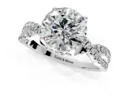 Solitaire Engagement Ring Setting for Round Cut Center with Narrow Twist Pave Band and Prong Head in Platinum