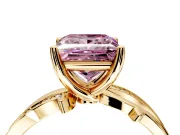 Solitaire Engagement Ring Setting for Fancy Pink Princess Cut Center with Pave and Plain Crossover Band and Prong Head in Yellow Gold
