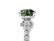Solitaire Engagement Ring Setting for Fancy Green Round Cut Center with Crossover Accents and Prong Head in Sterling Silver