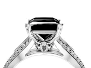 Solitaire Engagement Ring Setting for Fancy Black Princess Cut Center with Pave Rail Split Shank and Prong Head in White Gold