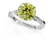 Side Accent Engagement Ring Setting for Fancy Yellow Round Cut Center with Accent Shoulders and Prong Head in Sterling Silver