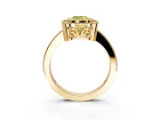 Halo Engagement Ring Setting for Fancy Yellow Cushion Cut Center with Milgrain Halo, Pave Band and Prong Head in Yellow Gold