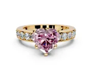 Solitaire Engagement Ring Setting for Fancy Pink Heart-Shaped Center with Channel-Set Accents and Prong Head in Yellow Gold