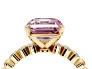Solitaire Engagement Ring Setting for Fancy Pink Asscher Cut Center with Bezel-Dot Beaded Band and Prong Head in Yellow Gold