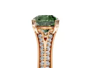 Solitaire Engagement Ring Setting for Fancy Green Cushion Cut Center with Pave Rail Split Shank and Prong Head in Rose Gold
