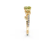 Leaf Motif Engagement Ring Setting for Fancy Yellow Cushion Cut Center with Pave Band and Prong Head in Yellow Gold