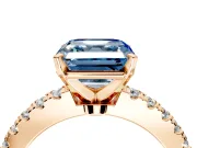 Solitaire Engagement Ring Setting for Fancy Blue Asscher Cut Center with Single Row Accent Band and Prong Head in Rose Gold