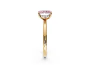 Hidden Halo Engagement Ring Setting for Fancy Pink Radiant Cut Center with Thin Rounded Band and Prong Head in Yellow Gold