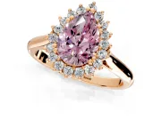 Starburst Halo Engagement Ring Setting for Fancy Pink Pear-Shaped Center with Thin Round-Wire Band and Prong Head in Rose Gold