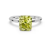 Low-Set Solitaire Engagement Ring Setting for Fancy Yellow Radiant Cut Center with Thin Plain Band and Prong Head in White Gold