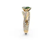 Solitaire Engagement Ring Setting for Fancy Green Pear-Shaped Center with Woven 3-Strand Pave Band and Prong Head in Yellow Gold