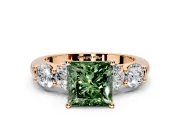 5 Stone Engagement Ring Setting for Fancy Green Princess Cut Center with Graduated Accents and Prong Head in Rose Gold