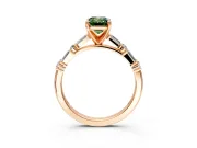Baguette Engagement Ring Setting for Fancy Green Emerald Cut Center with Alternating Bar-Set Band and Prong Head in Rose Gold