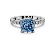 Solitaire Engagement Ring Setting for Fancy Blue Cushion Cut Center with Fine Pave Band and Claw Prong Head in Platinum