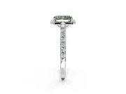 Halo Engagement Ring Setting for Fancy Green Radiant Cut Center with Full Pave Band and Prong Head in Platinum